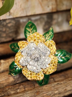 Oscar Heyman, Platinum 18K Gold Fancy Color Diamond Diamond Gardenia Brooch