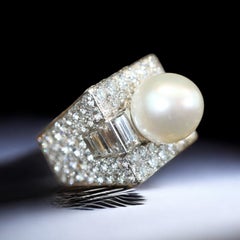 Bvlgari, Anello Trombino in platino con perle e diamanti, GIA