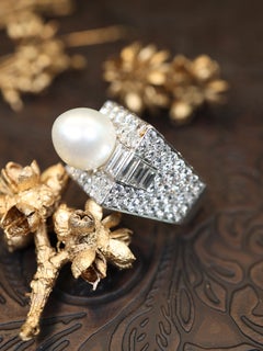 Bvlgari, Anello Trombino in platino con perle e diamanti, GIA