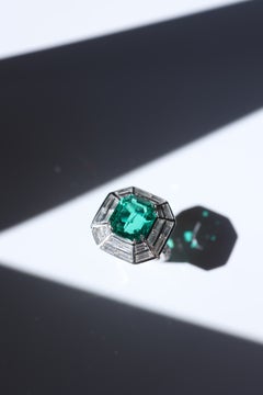 Platinum Emerald-Cut Emerald and Diamond Cocktail Ring, 6.45ct AGL