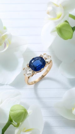 18K Gold 3.87ct Burma no-heat Sapphire Diamond Ring, AGL