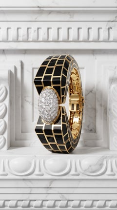 Bracciale rigido David Webb in oro 18 carati con smalto e diamanti, XX secolo, unisex