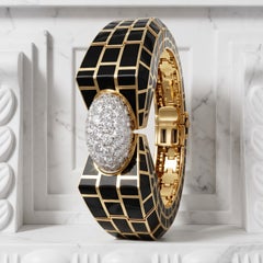 Bracciale rigido David Webb in oro 18 carati con smalto e diamanti, XX secolo, unisex