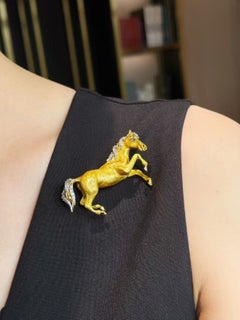 Tiffany & Co. 18K Gold Diamond Sapphire Horse Brooch, 20th Century