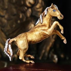 Tiffany & Co. 18K Gold Diamond Sapphire Horse Brooch, 20th Century
