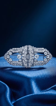Raymond Yard Art Deco Platinum Diamond Double Clip Brooch, Circa 1930