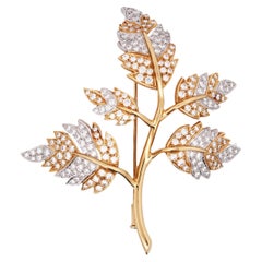 Tiffany Schlumberger, Platinum 18K Gold Diamond Leaf Brooch