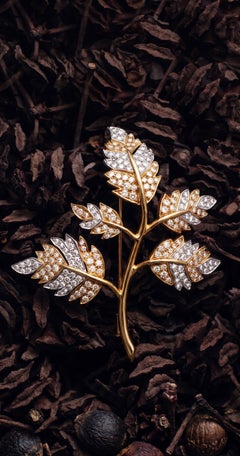 Tiffany Schlumberger, Platinum 18K Gold Diamond Leaf Brooch