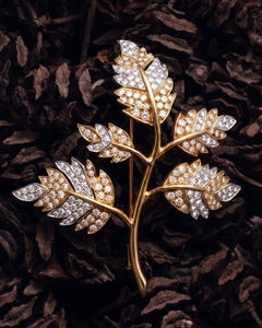 Tiffany Schlumberger, Platinum 18K Gold Diamond Leaf Brooch