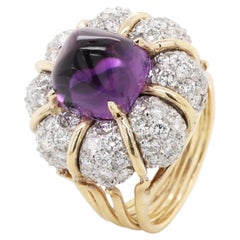 Verdura 18K Gold Platinum Amethyst Diamond Bombe Ring, 2.5ct
