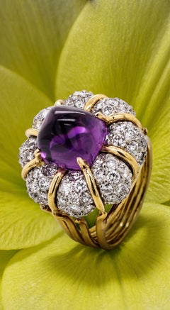 Verdura 18K Gold Platinum Amethyst Diamond Bombe Ring, 2.5ct