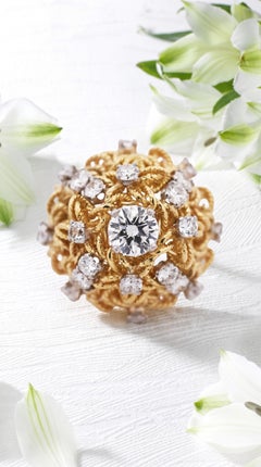 Van Cleef & Arpels, Platinum 18K Gold Diamond Dome Ring