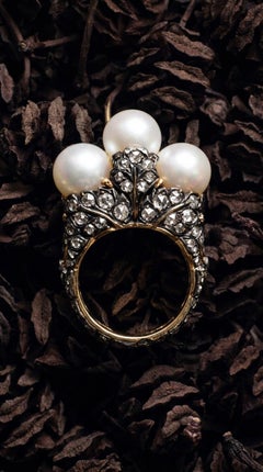 M. Buccellati, Silver-topped Gold Diamond Pearl Ring