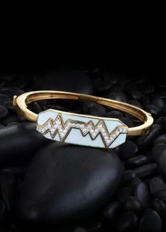 David Webb, Platinum 18K Gold Enamel Diamond Bangle