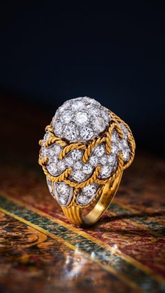 Mid-Century 18K Gold & Platinum Diamond Bombe Ring, Circa 1950s