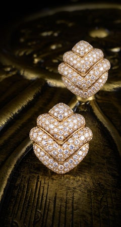 Bvlgari Retro 18K Yellow Gold Diamond Puzzle Ear Clips, 4.50 Carats