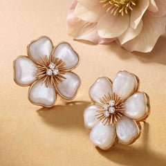 Van Cleef & Arpels, 18K Gold Mother-of-Pearl Diamond Flower Earrings