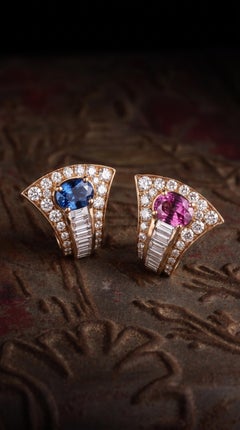 Bvlgari, orecchini in oro rosa 18 carati con zaffiro blu e diamanti, GIA