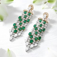 Bvlgari 18K Gold Emerald Diamond Drop Earrings, Late 20th Century