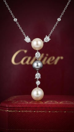 Collana Cartier in oro 18 carati con perle e diamanti, 2,2 carati, design moderno