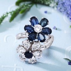 Bvlgari, Platinum Sapphire Diamond Flower Bypass Ring