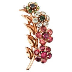 Cartier, 18K Gold Gemstone Diamond Flower Brooch