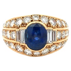 Cartier, 18K Gold Sapphire Diamond Ring, GIA