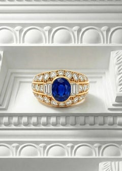 Cartier, 18K Gold Sapphire Diamond Ring, GIA