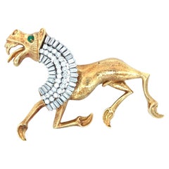18K Gold Egyptian Horse Diamond Brooch