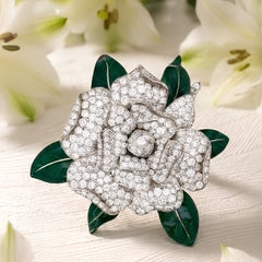 Oscar Heyman Platinum Diamond Enamel Gardenia Brooch, 13.86ct