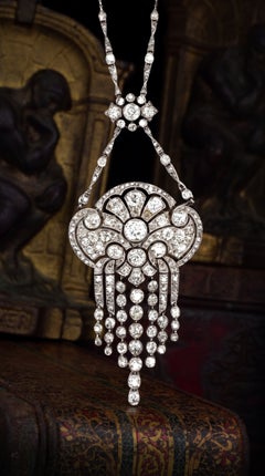 Collier avec pendentif en diamants de la Belle Époque, époque édouardienne, 8,2 carats