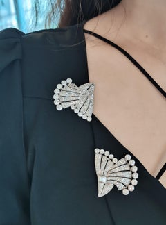 Art Deco Platinum Diamond Double-pin Brooch