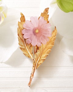 M. Buccellati 18K Gold Rose Quartz Floral Brooch, Late 20th Century