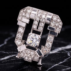Art Deco Platinum Brooch with 1ct Old European-Cut Diamond, Circa 1920