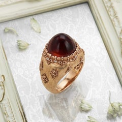 Buccellati 18K Gold Citrine Cabochon Ring, Late 20th Century, Size 5