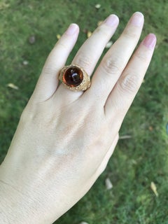 Buccellati 18K Gold Citrine Cabochon Ring, Late 20th Century, Size 5