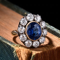 18K Gold 5.26ct Ceylon unheated Sapphire Diamond Ring, GRS