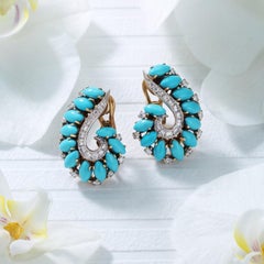 Bvlgari 18K Gold Turquoise Diamond Drop Earrings, Late 20th Century