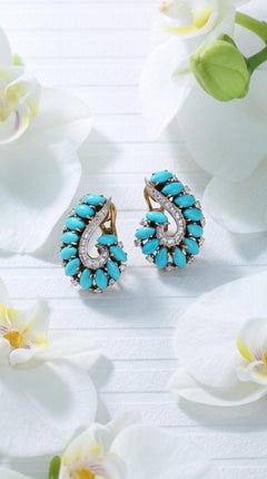 Bvlgari 18K Gold Turquoise Diamond Drop Earrings, Late 20th Century