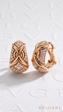 Bvlgari 18K Yellow Gold Diamond Pavé Drop Earrings, Late 20th Century