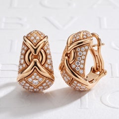 Bvlgari 18K Yellow Gold Diamond Pavé Drop Earrings, Late 20th Century