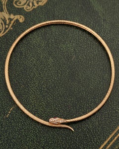 18K Yellow Gold Diamond Serpent Necklace, Retro Design, 16 Inches