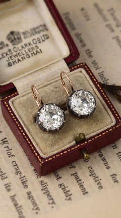 Silver-top-Gold Old European Cut Diamond Earrings, 5.02ct and 5.06ct GIA