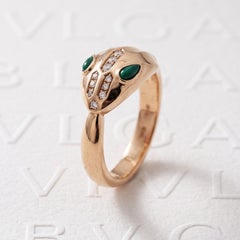 Anello Serpenti di Bvlgari in oro rosa 18 carati con malachite e diamanti, misura 8