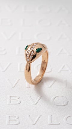 Anello Serpenti di Bvlgari in oro rosa 18 carati con malachite e diamanti, misura 8