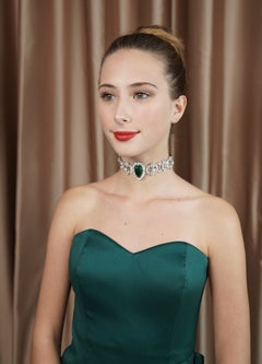 Pear-Shaped 23 Carat Emerald Bracelet, Platinum and Diamond, Clerc