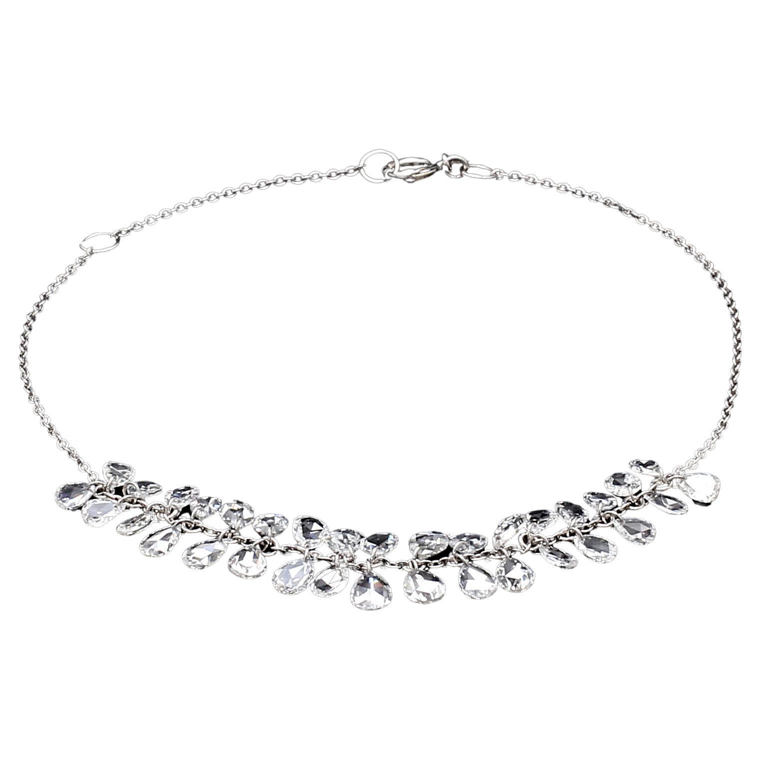 PANIM Rosecut Pear Diamond Fringe Dangling Bracelet in 18 Karat White Gold For Sale