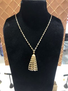 PANIM Halskette aus 18 Karat Gelbgold mit 36,46 Karat Diamant Briolette & Perlen Quaste