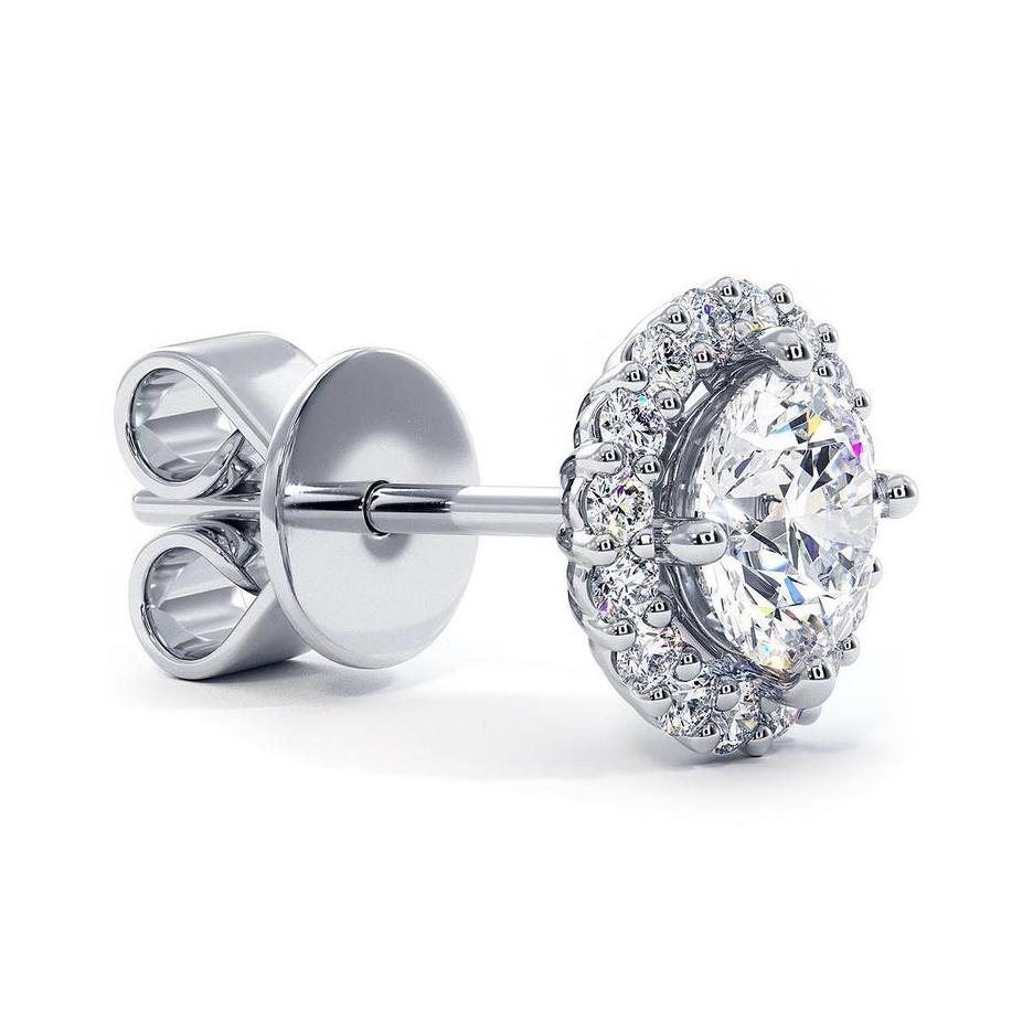 Classic 1.71 Carat Round VS Diamond Solitaire Halo Stud Earrings in 14K White Gold. Certified by GIA lab in New York, with complete diamond grading report certificates. 

GIA 0.38 VS1 J & GIA 0.37 VS2 I carat solitaire diamonds,
with 0.96 carats of