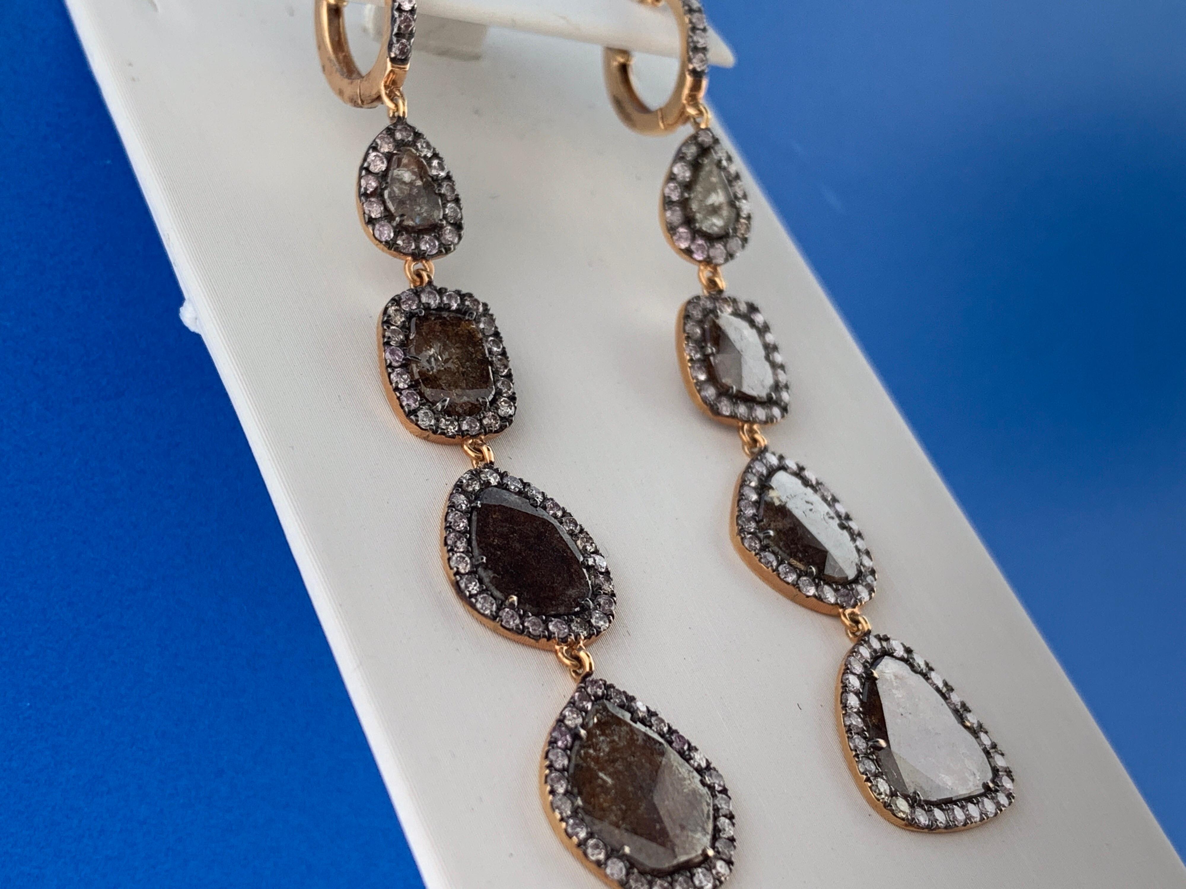5.97 Carat Rose Cut Slice Brown Diamond Earring In New Condition For Sale In Great Neck, NY